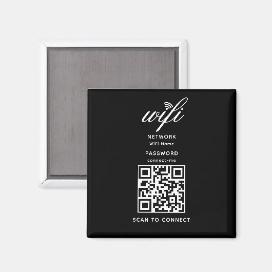 QR-Code Wifi Internet Password Black Magnet (Vorderseite/Rückseite)