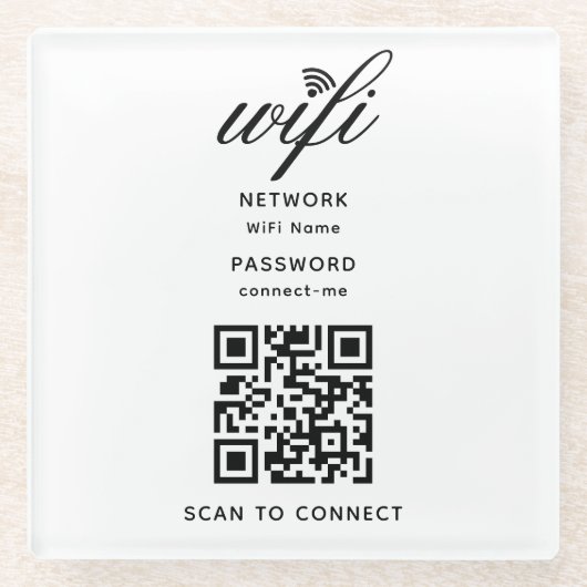 QR-Code Wifi Internet Password Hotel Glass Unterse Glasuntersetzer (Vorderseite)