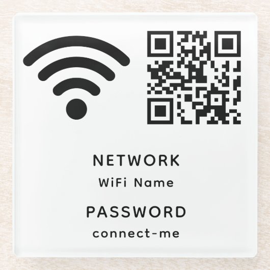 QR-Code Wifi-Kennwort und Netzwerk-Personalisierte Glasuntersetzer (Vorderseite)