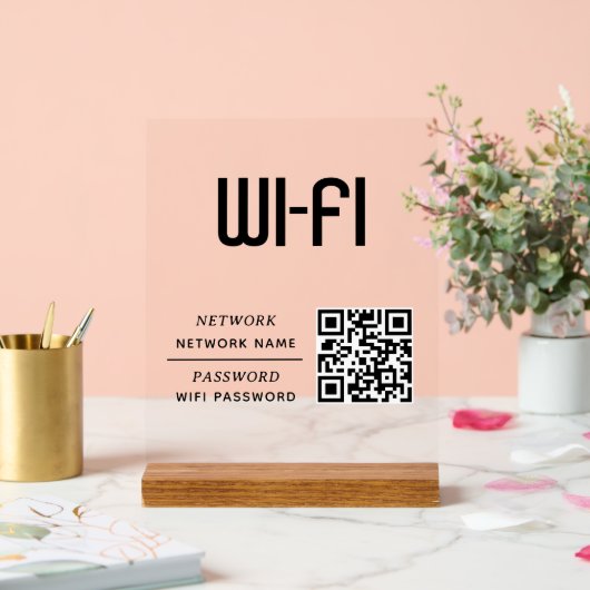QR Code Wifi Network Name & Password  Acrylschild (Hochzeit)