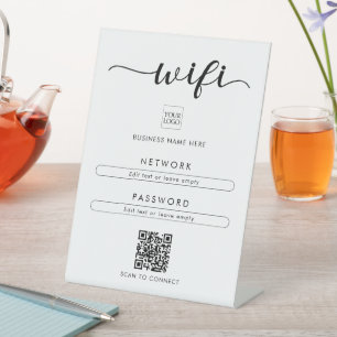 QR Code Wifi Network Password Logo Business Café Sockelschild