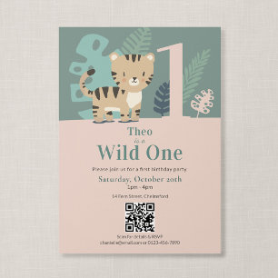 QR-Code Wild One Dschungel Tiger Erster Geburtstag Einladung