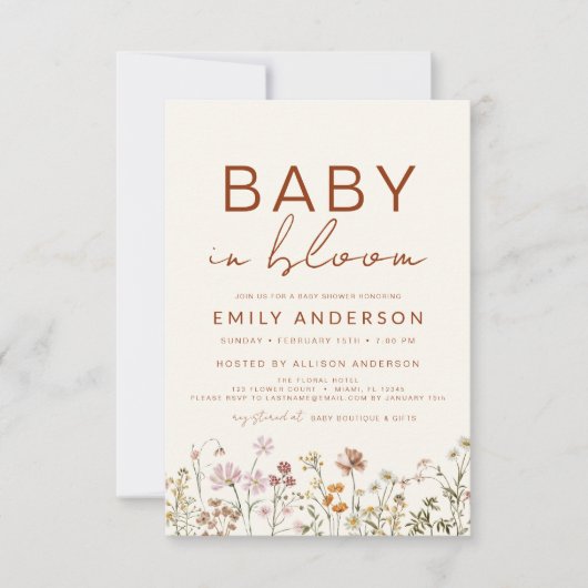 QR Code Wildblume Baby in Bloom Baby Dusche Einladung (Vorderseite)