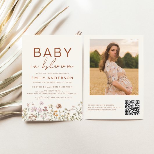 QR Code Wildblume Baby in Bloom Baby Dusche Flyer