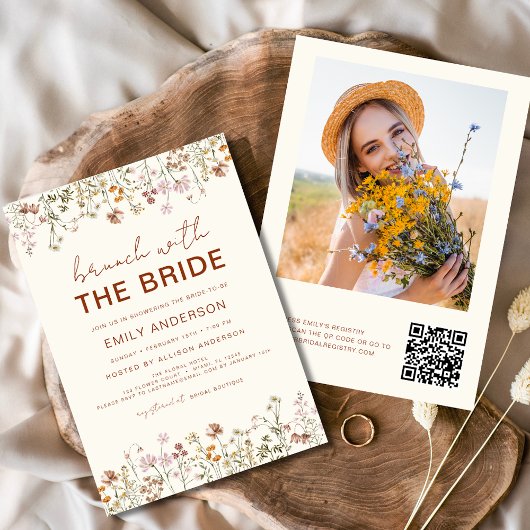QR Code Wildblume Brautparty Brunch Foto Einladung