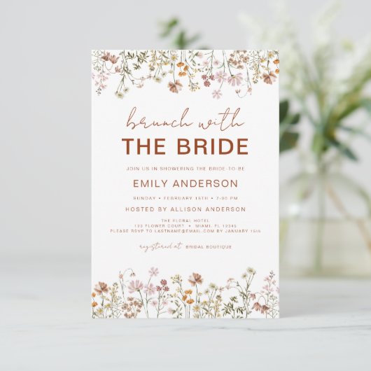 QR Code Wildblume Brautparty Brunch Foto Einladung (Stehend Vorderseite)