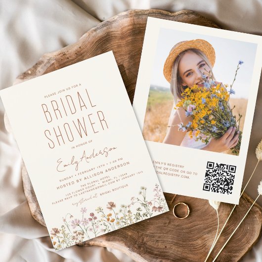 QR Code Wildblume Brautparty Foto Einladung