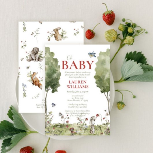 QR Code Wildblume Erdbeere Oh Babydusche Einladung