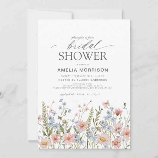 QR Code Wildblume Garden Brautparty Einladung (Vorderseite)