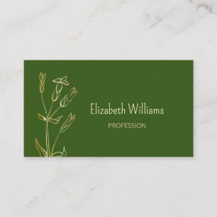 QR-Code   Wildblume Gold Green Minimalistisch Visitenkarte