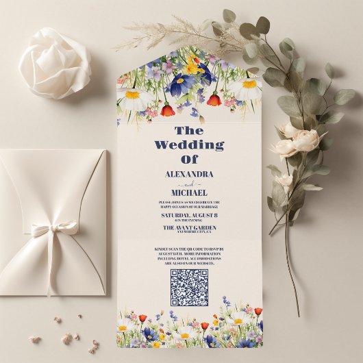 QR Code Wildblume Hochzeit rustikale Flora All In One Einladung