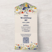 QR Code Wildblume Hochzeit rustikale Flora All In One Einladung (Innen Boden)