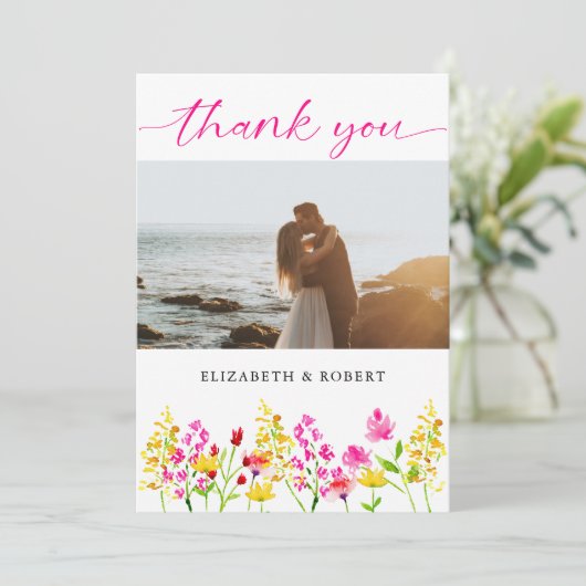 QR-Code-Wildblume Hochzeitsschreiben von Blumensch Dankeskarte (Stehend Vorderseite)