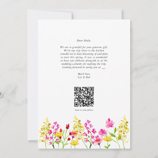 QR-Code-Wildblume Hochzeitsschreiben von Blumensch Dankeskarte (Rückseite)