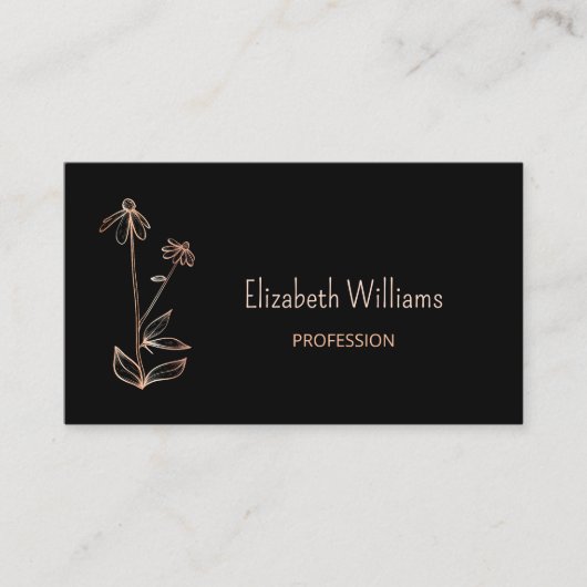 QR-Code | Wildblume Kupfer Schwarz Minimalistisch Visitenkarte (Vorderseite)