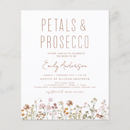 QR Code Wildblume Petals & Prosecco Brautparty Flyer (Vorne)