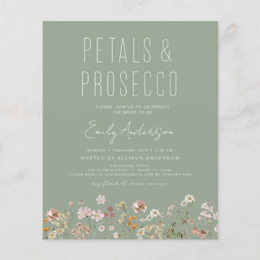 QR Code Wildblume Petals & Prosecco Sage Green (Vorderseite)