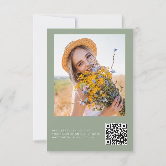 QR Code Wildblume Petals & Prosecco Sage Green Einladung (Rückseite)