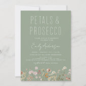QR Code Wildblume Petals & Prosecco Sage Green Einladung (Vorderseite)