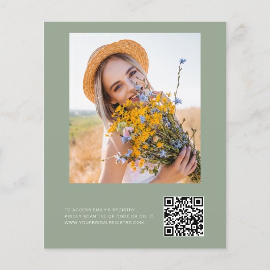 QR Code Wildblume Petals & Prosecco Sage Green Flyer (Hinten)