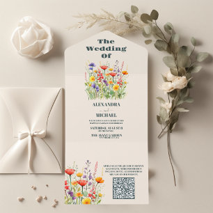 QR Code Wildblume Wedding Boho Country Floral All In One Einladung