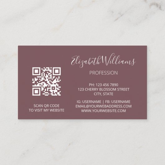 QR Code Wildblumen Dusty Rose Mauve Visitenkarte (Rückseite)