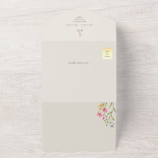 QR Code Wildflower Photo Wedding All In One Einladung (Außenbereich)