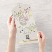 QR Code Wildflower Photo Wedding All In One Einladung (Abreißen)