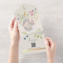 QR Code Wildflower Photo Wedding All In One Einladung