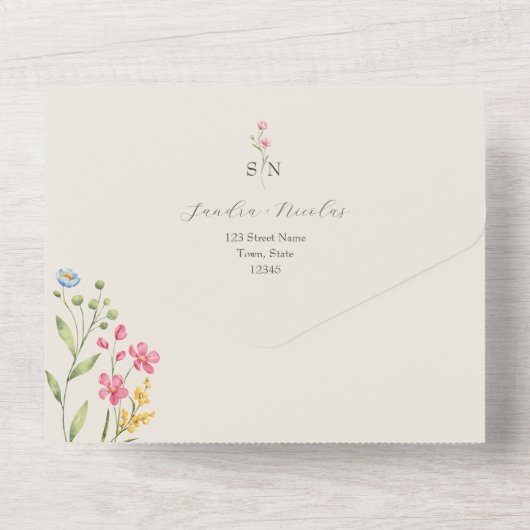 QR Code Wildflower Photo Wedding All In One Einladung (Rückseite)