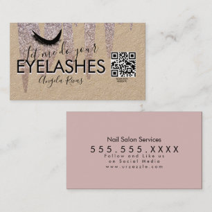 QR CODE Wimpern Rosa Glitter Triefend Rustikal Visitenkarte