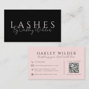 QR-Code-Wimpernstylistin Blush Rosa Schwarz Visitenkarte