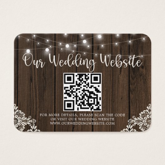 QR Code Wood Lights Lace Wedding Website (Vorderseite)