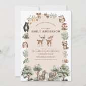 QR Code Woodland Forest Animals Baby Shower Einladung (Vorderseite)