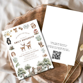 QR Code Woodland Forest Animals Baby Shower Einladung