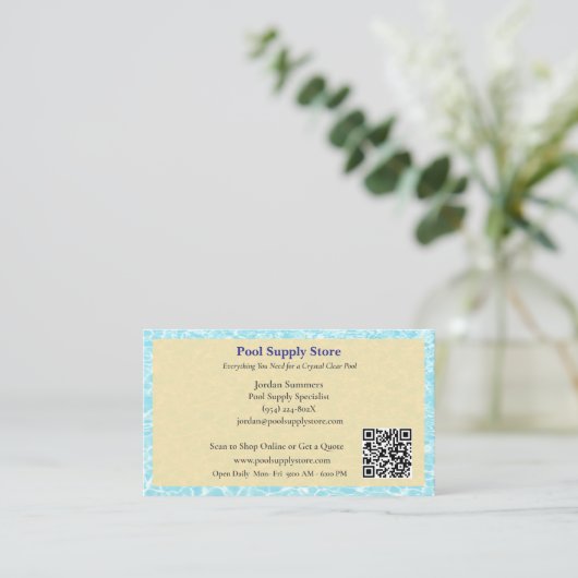 QR Code Yellow Blue Swimming Pool Contractor   Visitenkarte (Stehend Vorderseite)