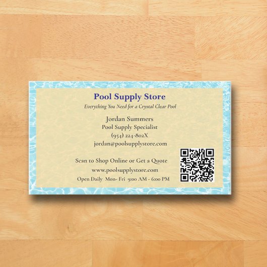QR Code Yellow Blue Swimming Pool Contractor   Visitenkarte