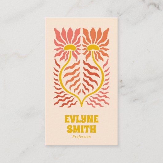 QR Code Yellow Groovy Floral Terracotta Boho Visitenkarte