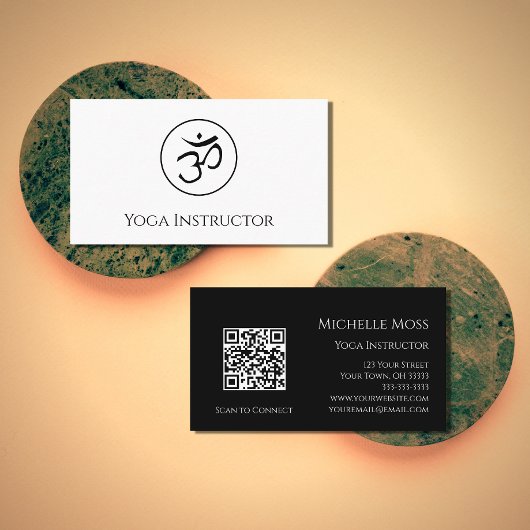 QR-Code Yoga Instructor Om Symbol Schwarz-weiß Visitenkarte