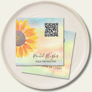 QR Code Yoga Instructor Sunflower Watercolor Quadratische Visitenkarte