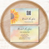 QR Code Yoga Instructor Sunflower Watercolor Visitenkarte