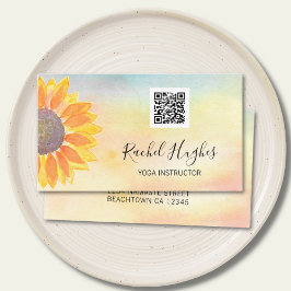 QR Code Yoga Instructor Sunflower Watercolor Visitenkarte