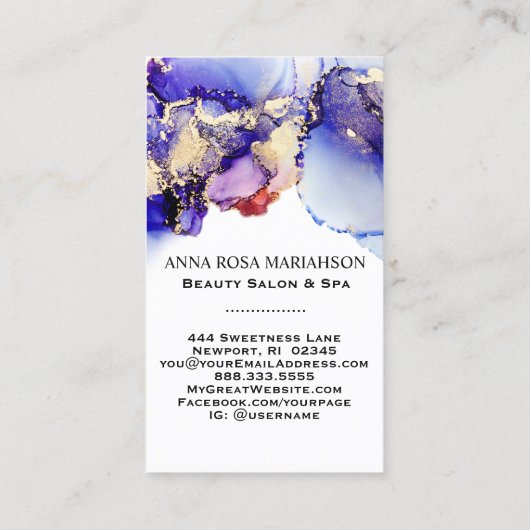 *~* QR CODE Yummy Denim Blue Gold Gilded Visitenkarte (Rückseite)