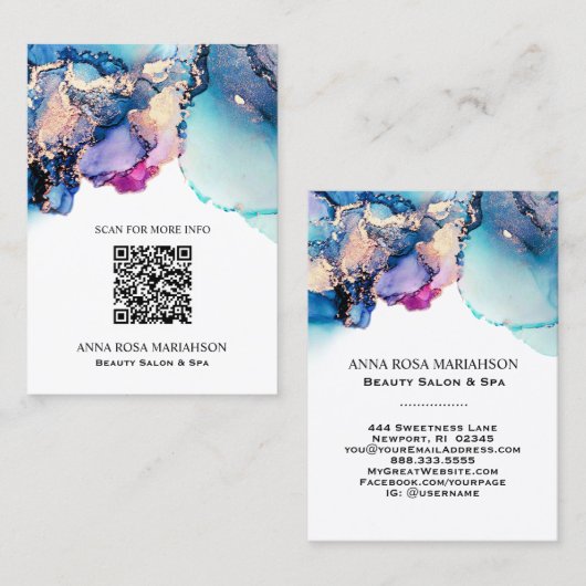 *~* QR CODE Yummy Türkis AP29 Gold Gilded  Visitenkarte (Vorne/Hinten)