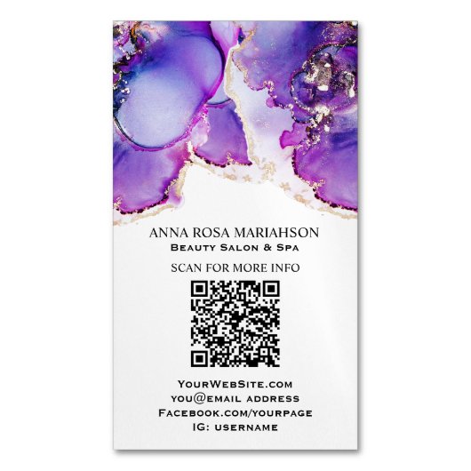 *~* QR CODE Yummy Violet Blue Gold Gilded AP29 Magnetische Visitenkarte (Vorderseite Vertikal)