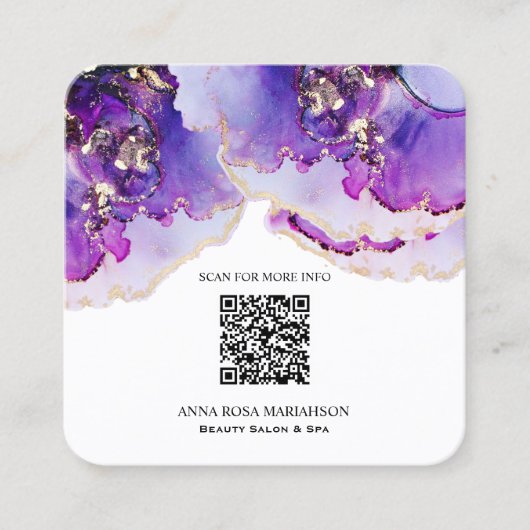 *~* QR CODE Yummy Violet Blue Gold    GildedAP29  Quadratische Visitenkarte (Vorderseite)