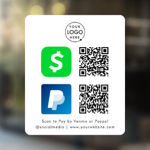 QR-Code-Zahlung   CashApp Paypal Scannen zum Bezah Fensteraufkleber