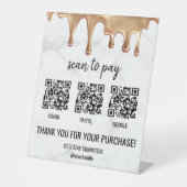 QR Code Zahlung Cashapp Paypal White Marble Gold Sockelschild (Vorderseite)