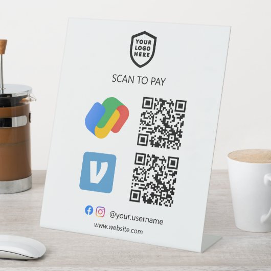 QR-Code-Zahlung | Google Pay & Venmo Scan zu bezah Sockelschild (In Situ)