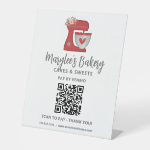 QR-Code-Zahlung Hier Rotes Mixer-Bäckerei-Podiumss Sockelschild